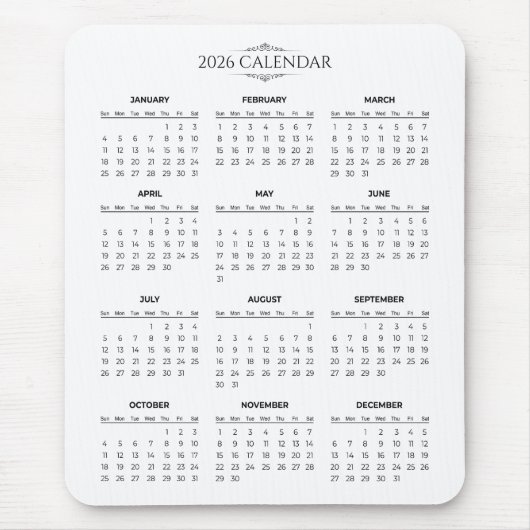 Einfacher und dennoch eleganter 2026-Kalender | Ma Mousepad (Vorne)