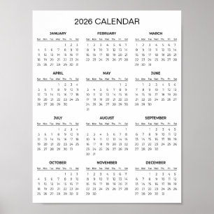 Einfacher und dennoch eleganter Kalender 2026    Poster