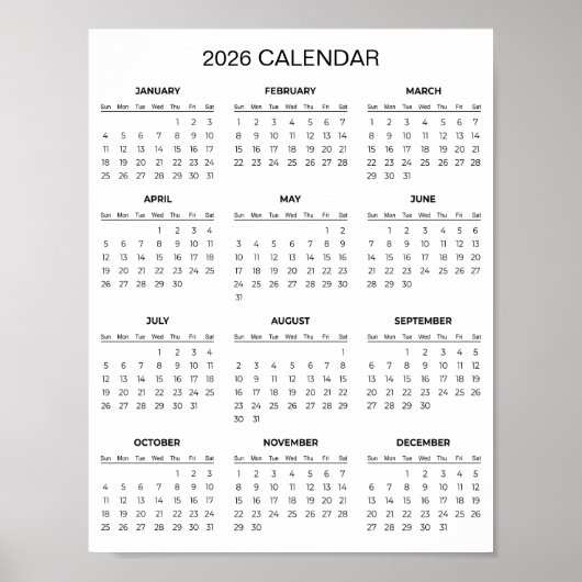 Einfacher und dennoch eleganter Kalender 2026 | Poster (Vorne)