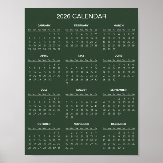 Einfacher und Eleganter 2026 Kalender |  Poster (Vorne)