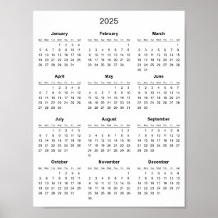 Einfacher und eleganter Kalender 2025    Poster