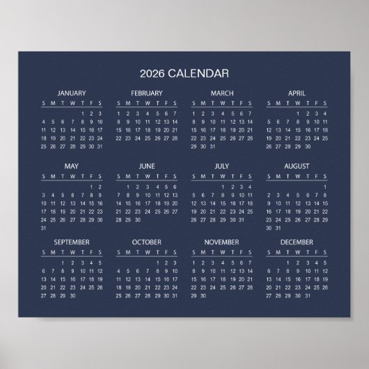 Einfacher und eleganter Kalender 2026 |  Poster (Vorne)