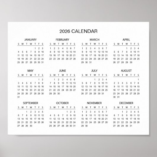 Einfacher und eleganter Kalender 2026 |  Poster (Vorne)