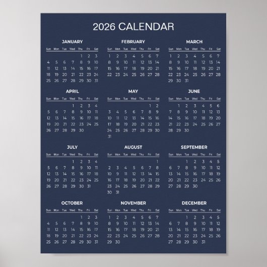 Einfacher und eleganter Kalender 2026 |  Poster (Vorne)