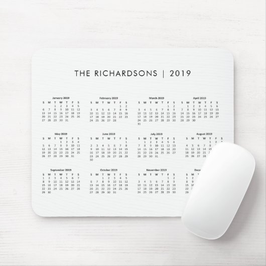 Einfacher und moderner Schwarzweiss-Kalender 2019 Mousepad (Mit Mouse)