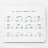 Einfacher und moderner Schwarzweiss-Kalender 2019 Mousepad (Vorne)
