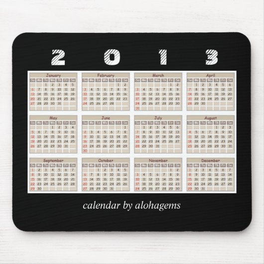 Einfacher und ordentlicher 2013 Kalender Mousepad (Vorne)