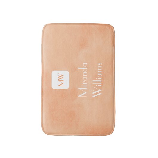 Einfacher und schicker Pfirsich-orange Monogramm Badematte (Vorderseite Vertikal)
