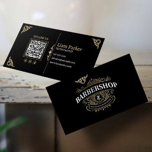 Einfacher Vintage Hellbraun BarberShop QR-Code Visitenkarte