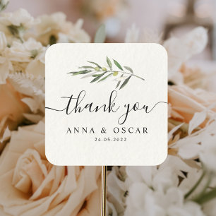 Einfacher Wasserfarb-Olivgrün-Zweig Quadratischer Aufkleber