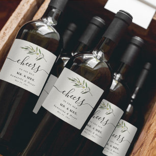 Einfacher Wasserfarb-Olivgrün-Zweig Weinetikett