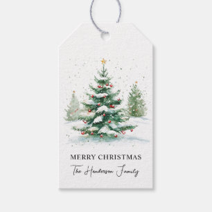 Einfacher Wasserfarben-Weihnachtsbaum mit Schreibs Geschenkanhänger