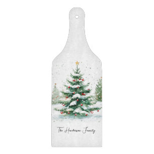 Einfacher Wasserfarben-Weihnachtsbaum mit Schriftz Schneidebrett