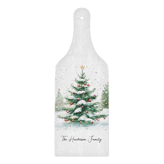 Einfacher Wasserfarben-Weihnachtsbaum mit Schriftz Schneidebrett (Vorderseite)