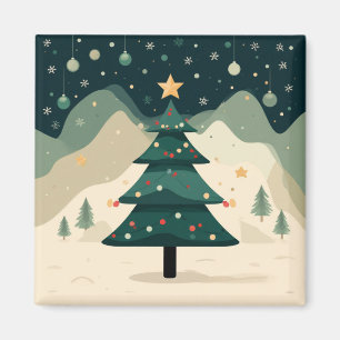 Einfacher Weihnachtsbaum in schneelandschaftlicher Magnet