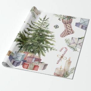 Einfacher Weihnachtsbaum mit Geschenken Vintage Geschenkpapier