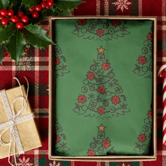 Einfacher Weihnachtsbaum mit Poinsettie auf grünem Seidenpapier