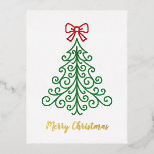 Einfacher Weihnachtsbaum mit Schleife modernes Wei Folien Feiertagspostkarte