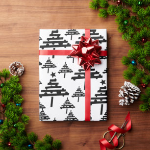Einfacher Weihnachtsbaum Muster Schwarz Holiday Geschenkpapier