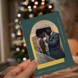 Einfacher Weihnachtsbogen Modern Zwei-Foto-Grün Folien Feiertagskarte