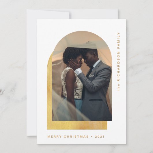 Einfacher Weihnachtsbogen | Modernes Zwei-Foto Feiertagskarte (Vorderseite)