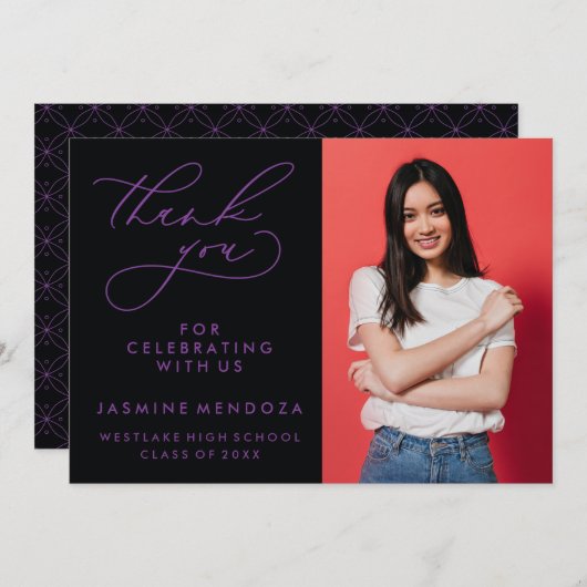 EINFACHER WHIMSICAL CALLIGRAPHY ABSCHLUSS DANKEN DANKESKARTE (Vorne/Hinten)