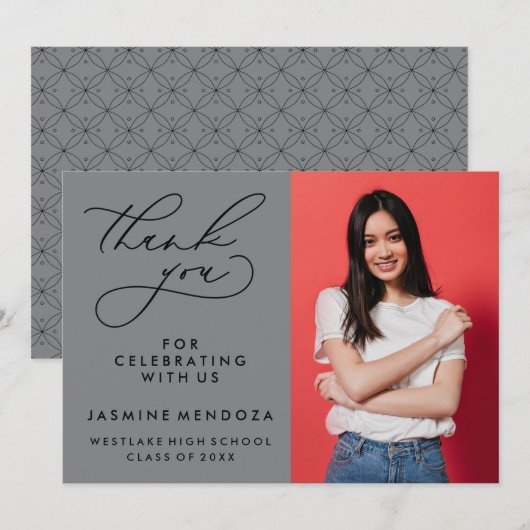 EINFACHER WHIMSICAL CALLIGRAPHY ABSCHLUSS DANKEN DANKESKARTE (Vorne/Hinten)