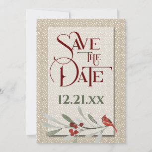 Einfacher Winter mit Kardinalhochzeit Save The Date