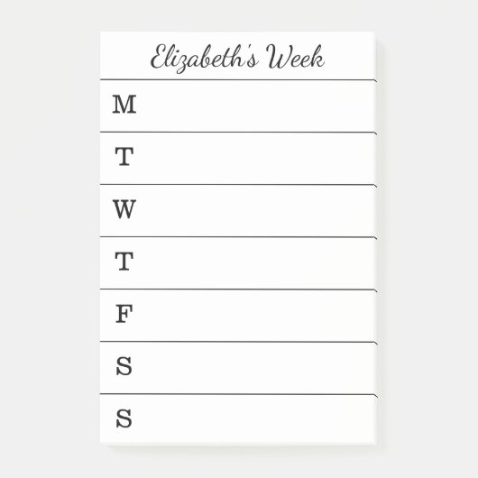 Einfacher wöchentlicher Planer-Skript-Name, zum Post-it Klebezettel (Vorderseite)