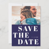 Einfaches 1 Foto fett Navy Blue and White Wedding Save The Date (Vorderseite)