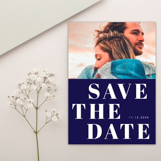 Einfaches 1 Foto fett Navy Blue and White Wedding Save The Date