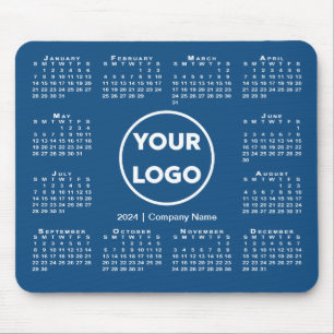 Einfaches 2024-Calendar-Business-Logo auf blau Mousepad