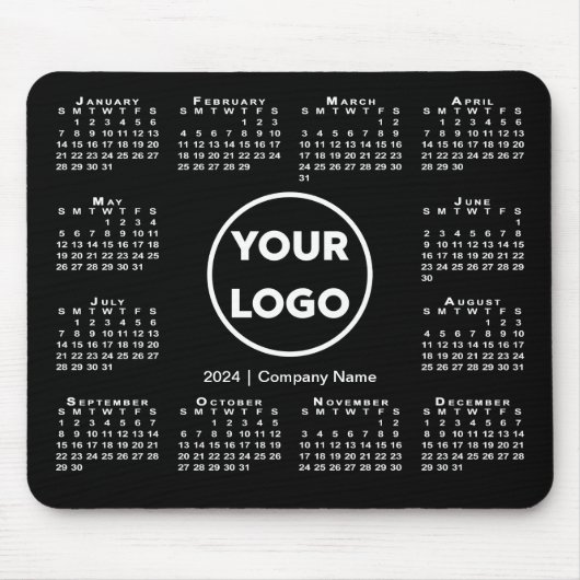 Einfaches 2024-Kalender-Business-Logo auf schwarz Mousepad (Vorne)