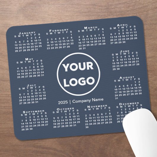 Einfaches 2025-Calendar-Business-Logo auf Navy Blu Mousepad