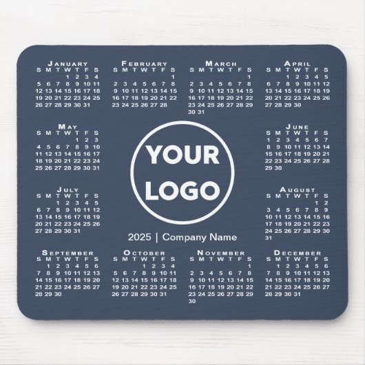 Einfaches 2025-Calendar-Business-Logo auf Navy Blu Mousepad (Vorne)