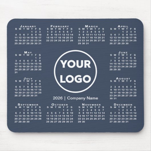 Einfaches 2026 Calendar Business-Logo auf Navy Blu Mousepad (Vorne)