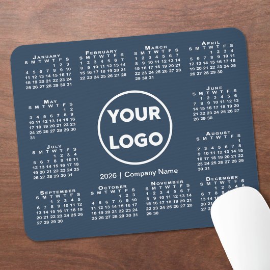 Einfaches 2026 Calendar Business-Logo auf Navy Blu Mousepad