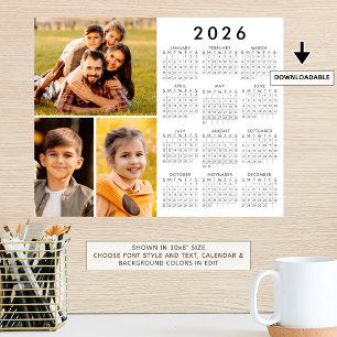 Einfaches 2026 Kalender 3 Foto Collage Poster