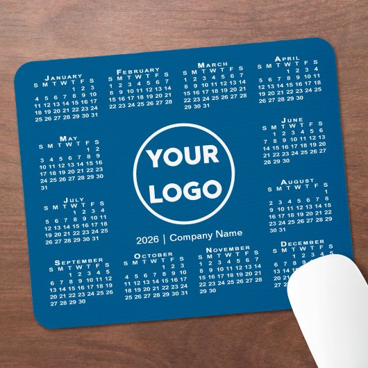 Einfaches 2026-Kalender-Geschäftslogo auf Blau Mousepad