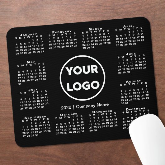 Einfaches 2026-Kalender-Geschäftslogo auf Schwarz Mousepad
