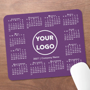 Einfaches 2027-Kalender-Geschäftslogo auf Lila Mousepad