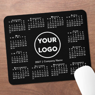 Einfaches 2027-Kalender-Geschäftslogo auf Schwarz Mousepad