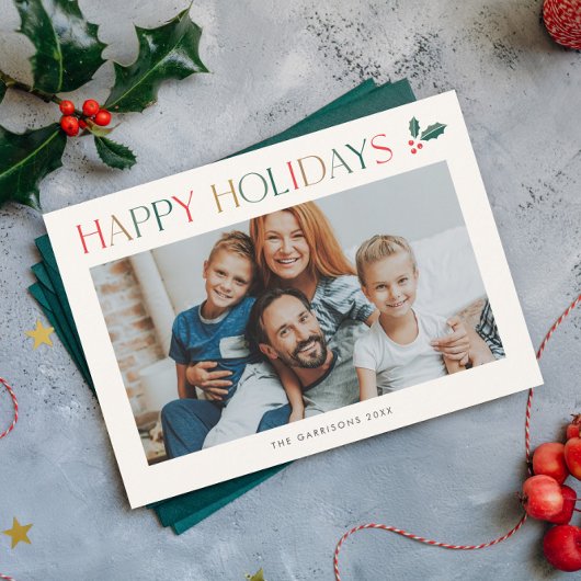 Einfaches 2 Foto Farbiges Glück Feiertagskarte