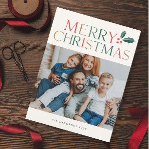 Einfaches 2-Foto-Fröhliche-Weihnachten bunt Feiertagskarte