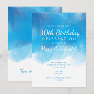 Einfaches 30. Geburtstag Party Blue Watercolor Einladung
