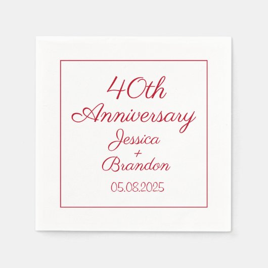 Einfaches 40. Red Ruby Wedding Jubiläum Serviette (Vorderseite)