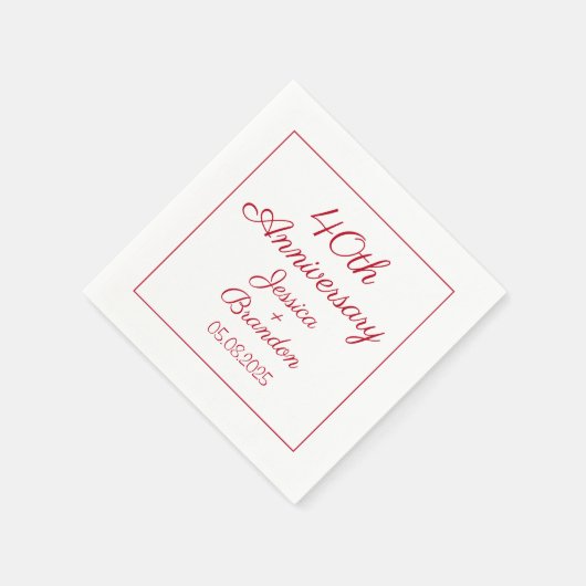 Einfaches 40. Red Ruby Wedding Jubiläum Serviette (Ecke)