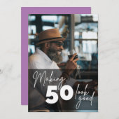 Einfaches 50. Geburtstags-Foto Einladung (Vorne/Hinten)