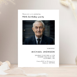 Einfaches 90. Foto Geburtstag Schwarz & Weiß Party Einladung