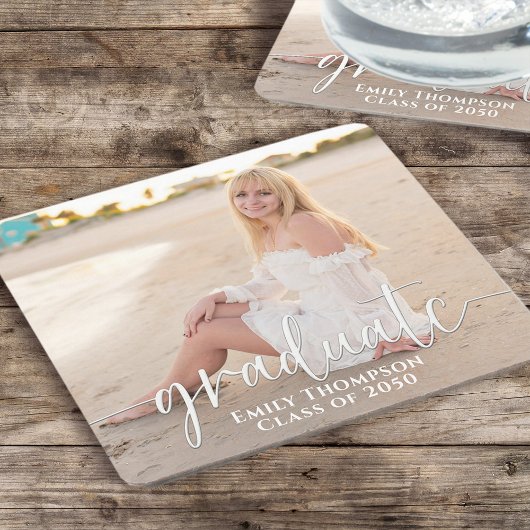 Einfaches Abschluss Foto Elegant Minimalistisch Rechteckiger Pappuntersetzer